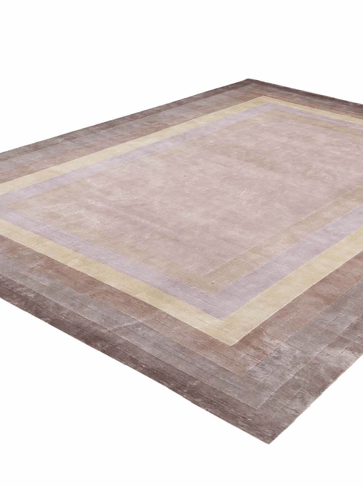 Luxury hand knotted carpet made from Botanical Silk in beige color and 5'6" x 8' size