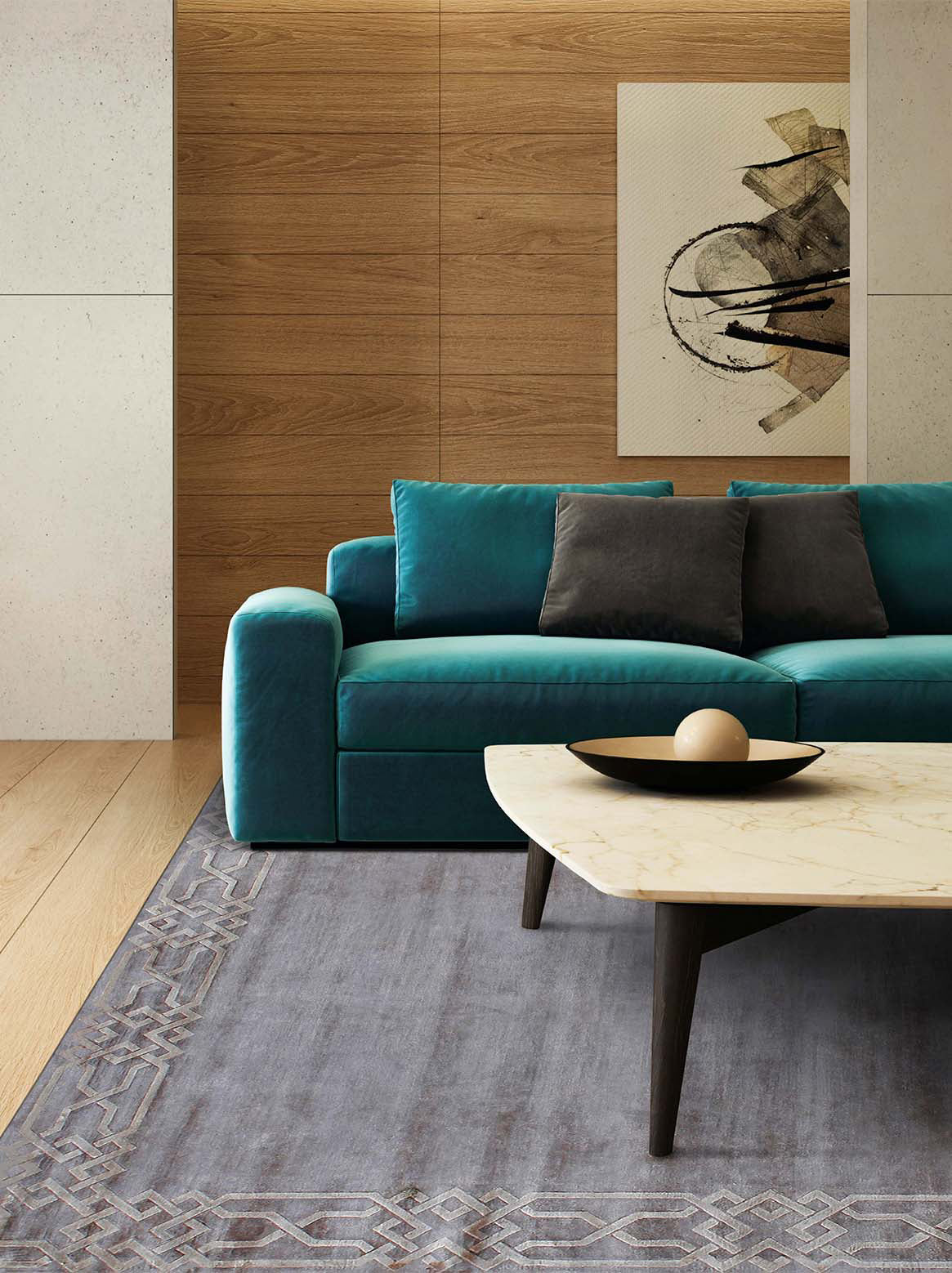 Luxury carpet in Silver Grey color and 8' x 10' size