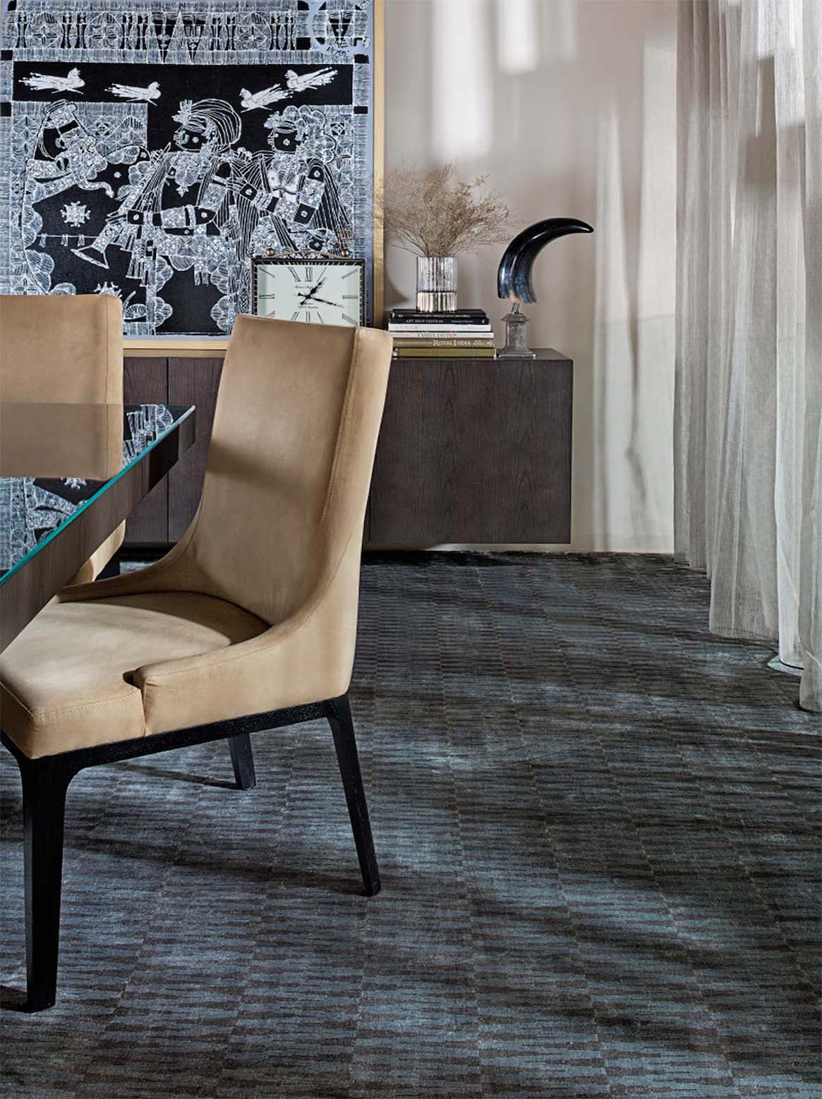 Luxury carpet in Blue Beige color and 6' x 9' size
