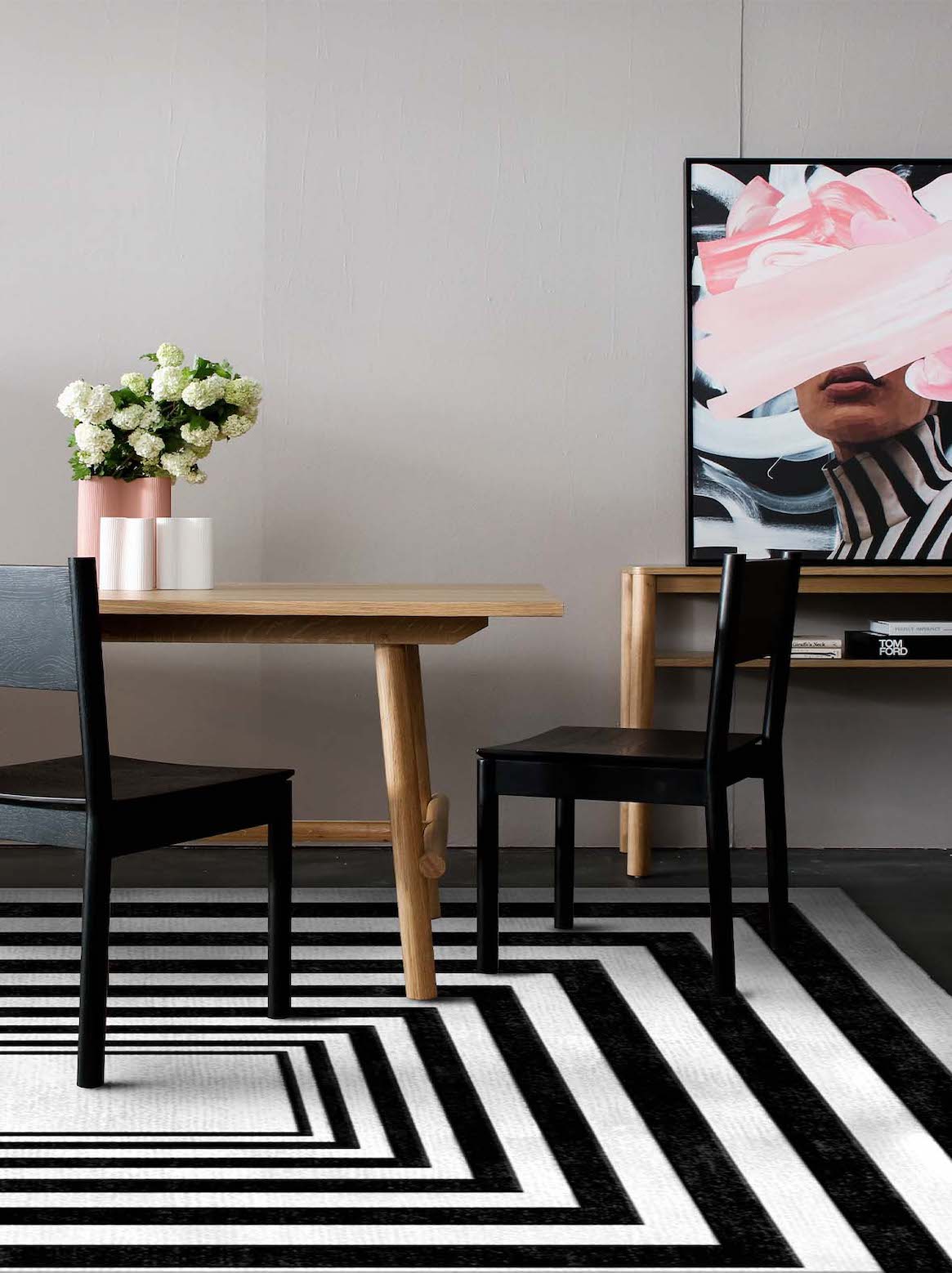 Luxury carpet in Black & White color and 6' x 9' size