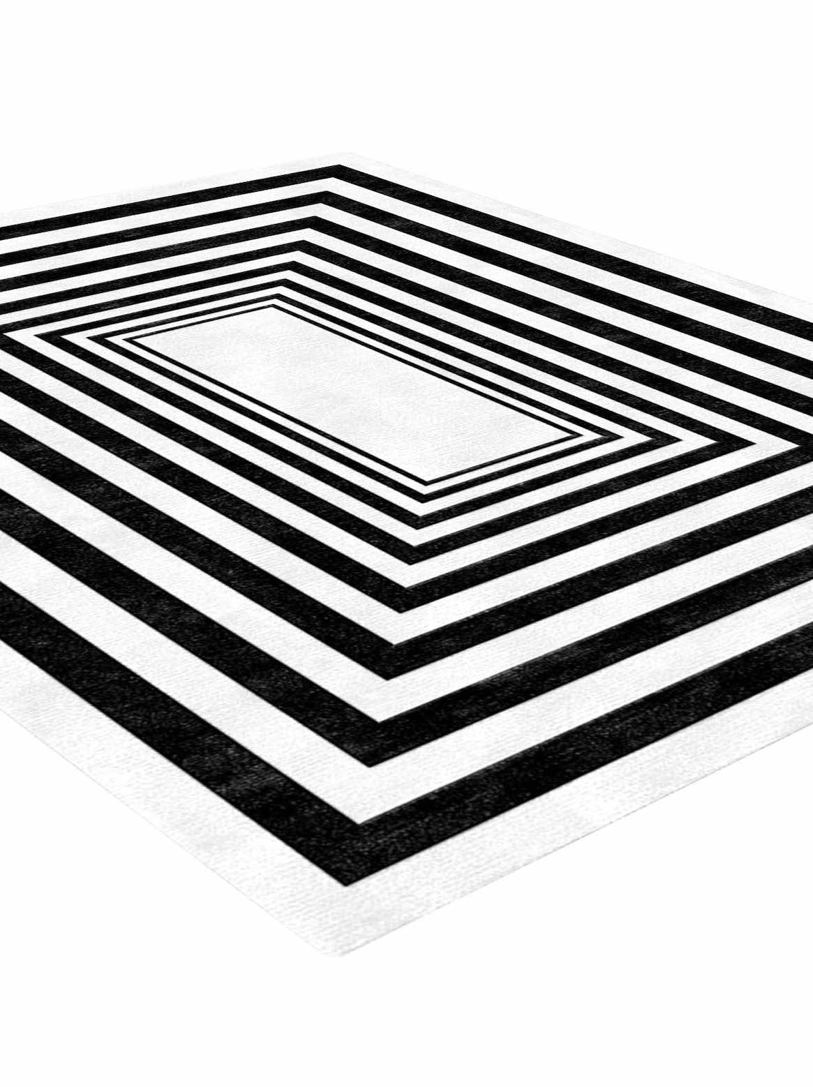 Luxury hand knotted carpet made from Wool & Botanical Silk in black & white color and 5'6" x 8' size