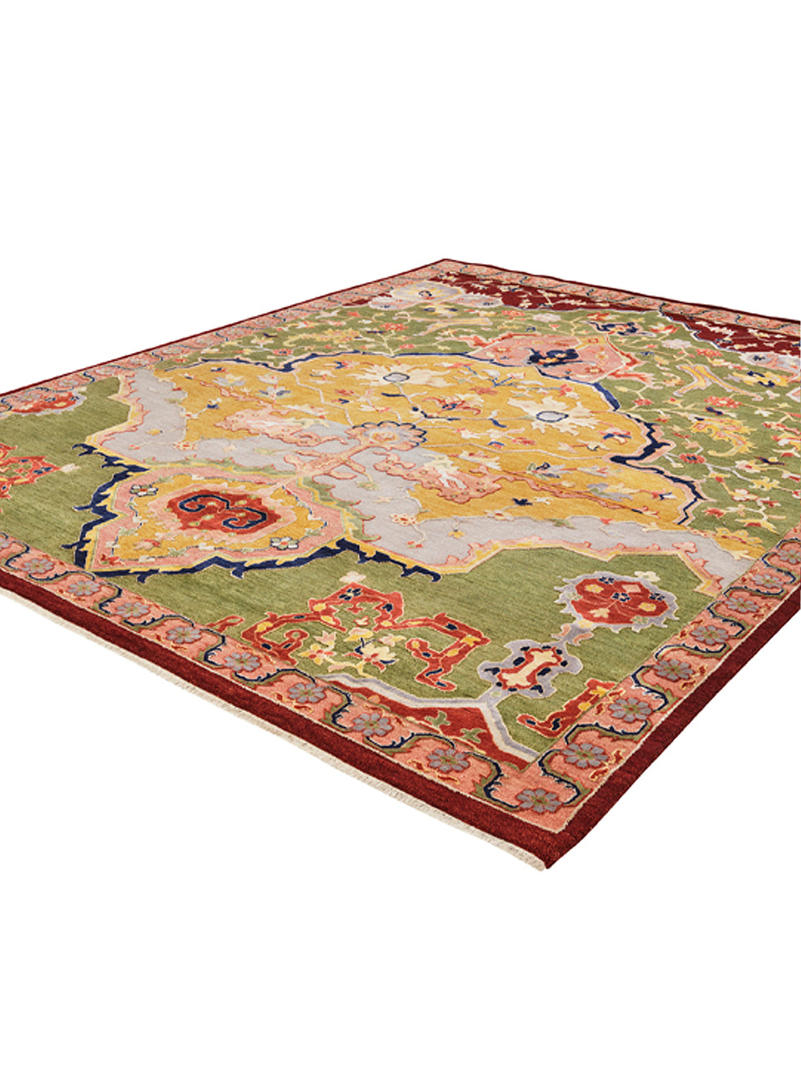 Luxury hand knotted carpet made from Wool & Botanical Silk in green color and 5'6" x 8' size