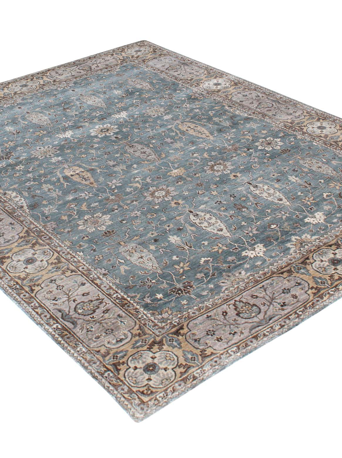 Luxury hand knotted carpet made from 100% Bamboo Silk in light blue & brown color and 5'6" x 8' size