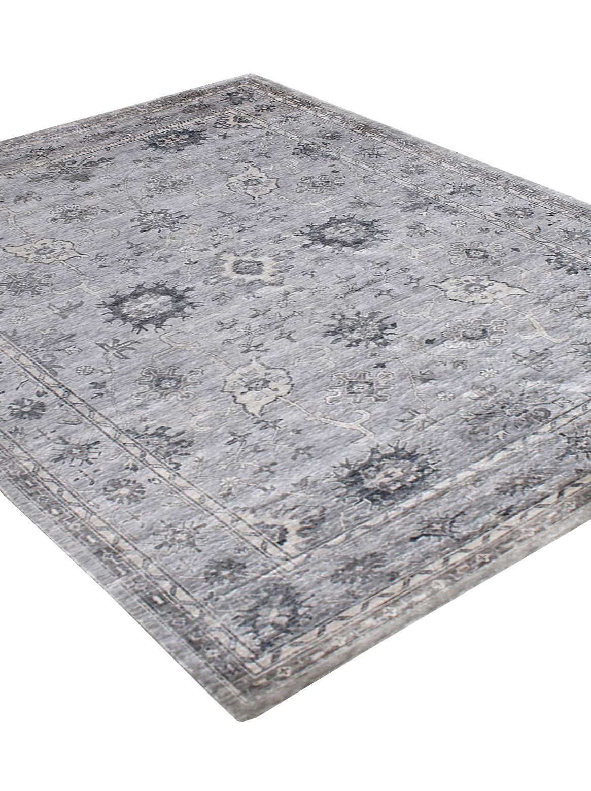 Luxury hand knotted carpet made from 100% Bamboo Silk in silver color and 5'6" x 8' size