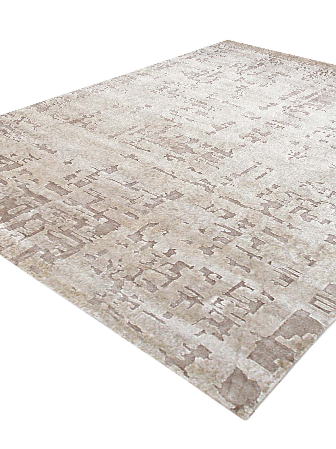 Luxury hand knotted carpet made from Botanical Silk in beige color and 5'6" x 8' size