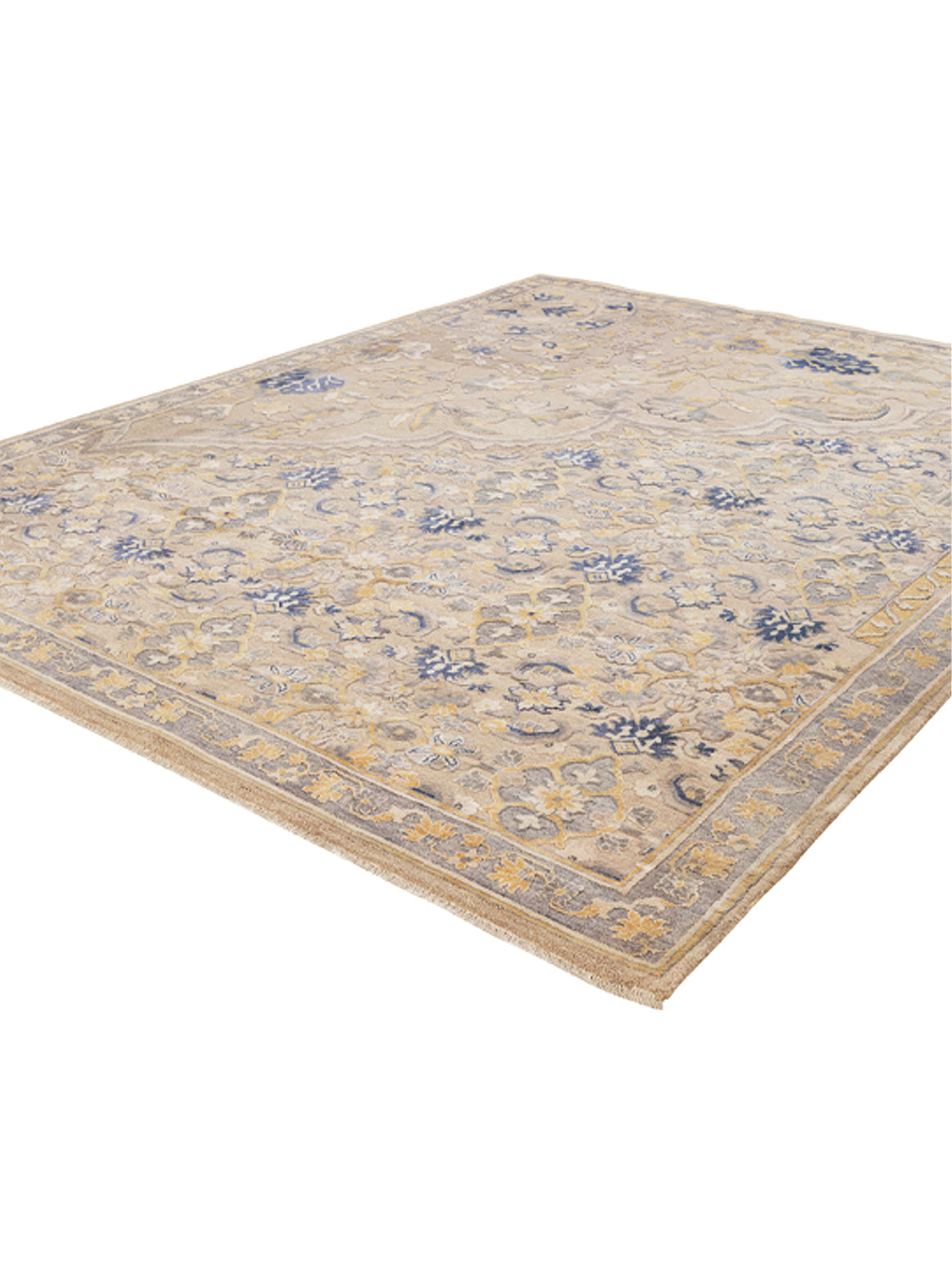 Luxury hand knotted carpet made from Wool & Botanical Silk in silver blue color and 5'6" x 8' size