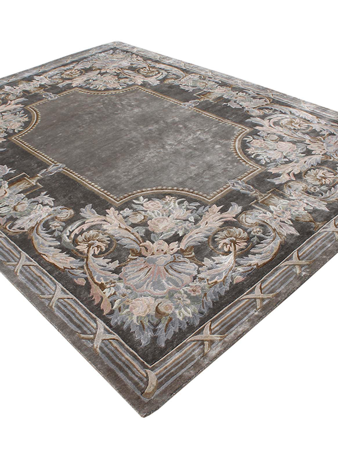 Luxury hand knotted carpet made from Botanical Silk in multi grey color and 6' x 9' size