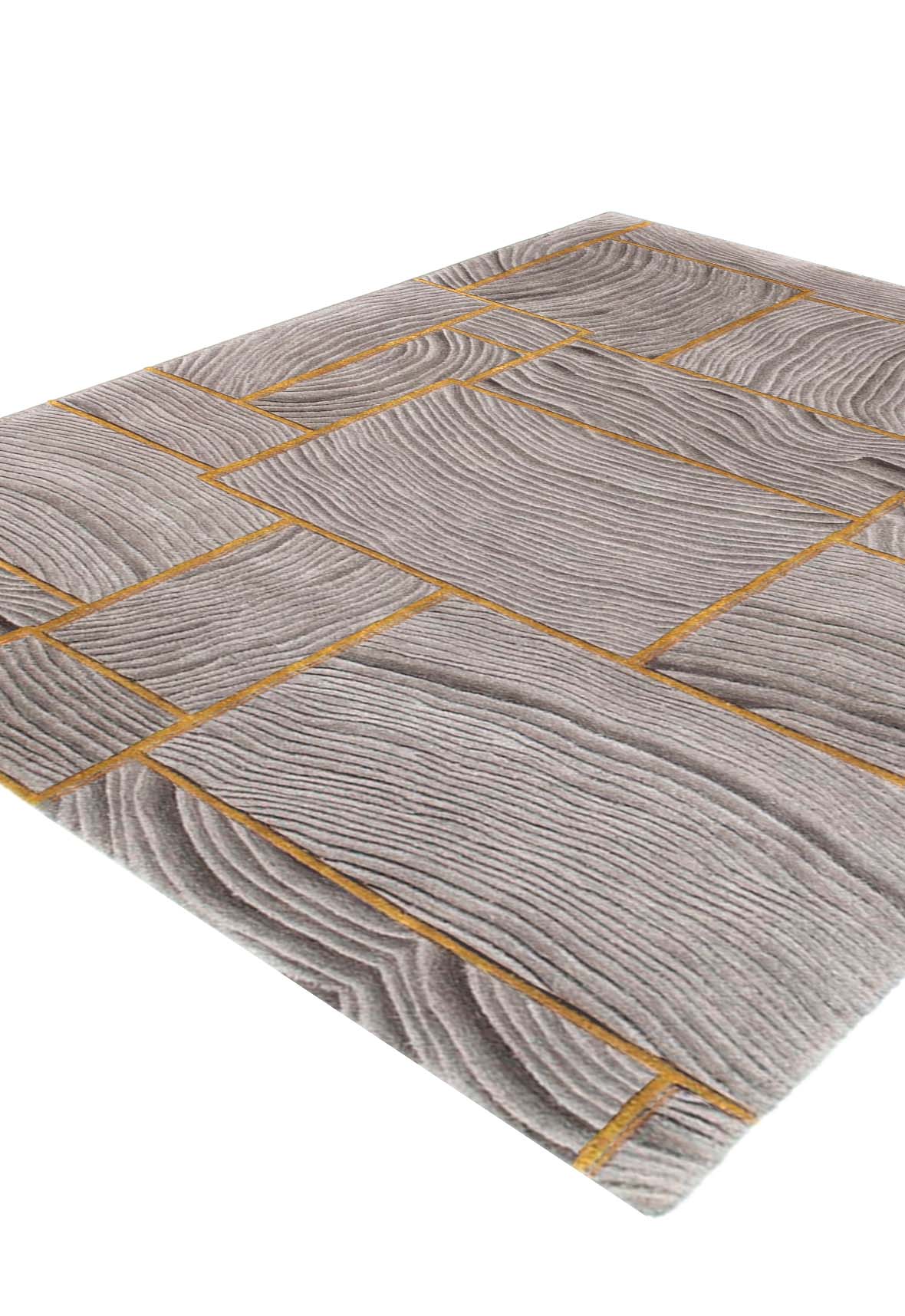Luxury hand tufted carpet made from Wool & Botanical Silk in grey gold color and 4'6" x 6'6" size
