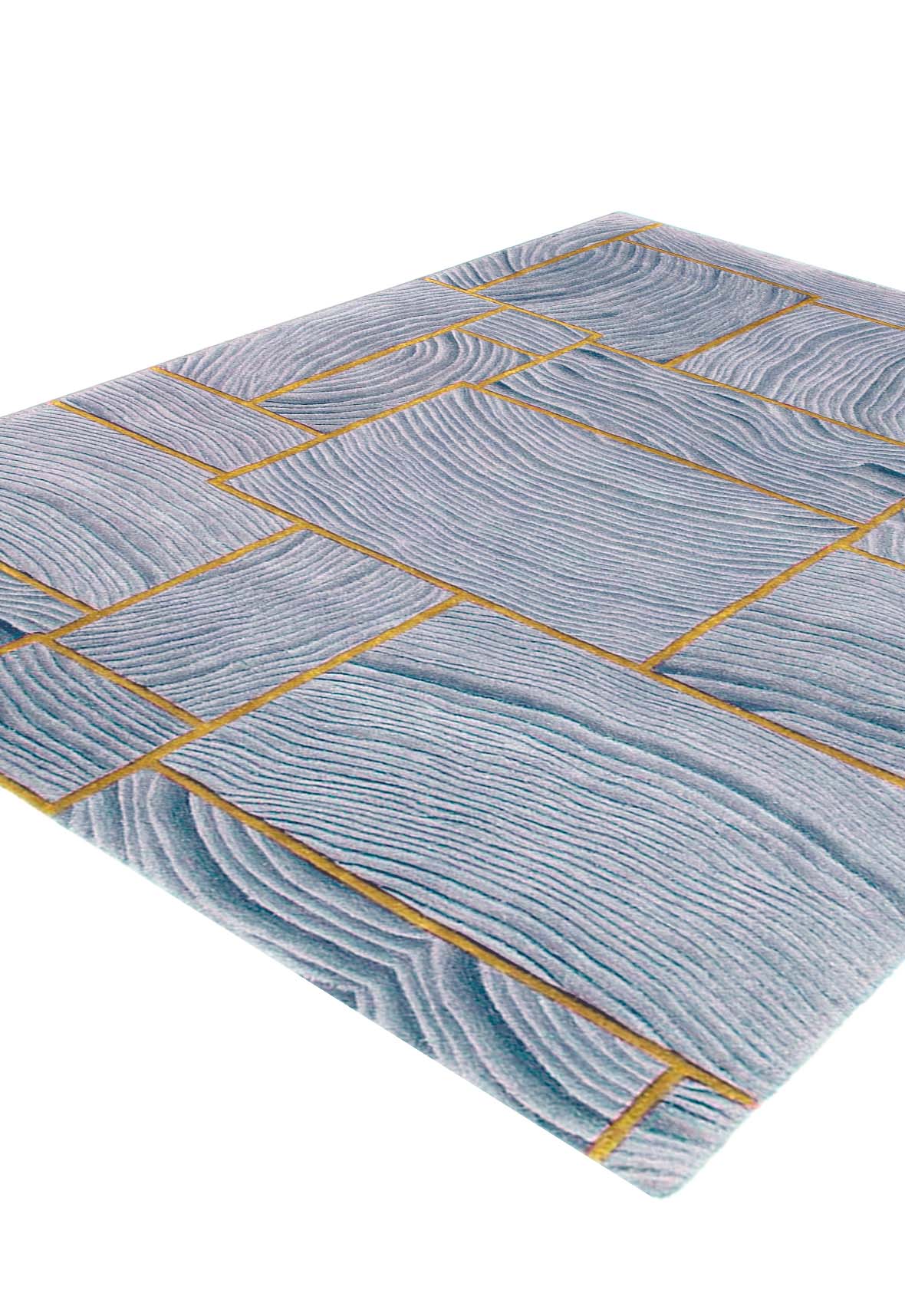 Luxury hand tufted carpet made from Wool & Botanical Silk in silver blue color and 4'6" x 6'6" size
