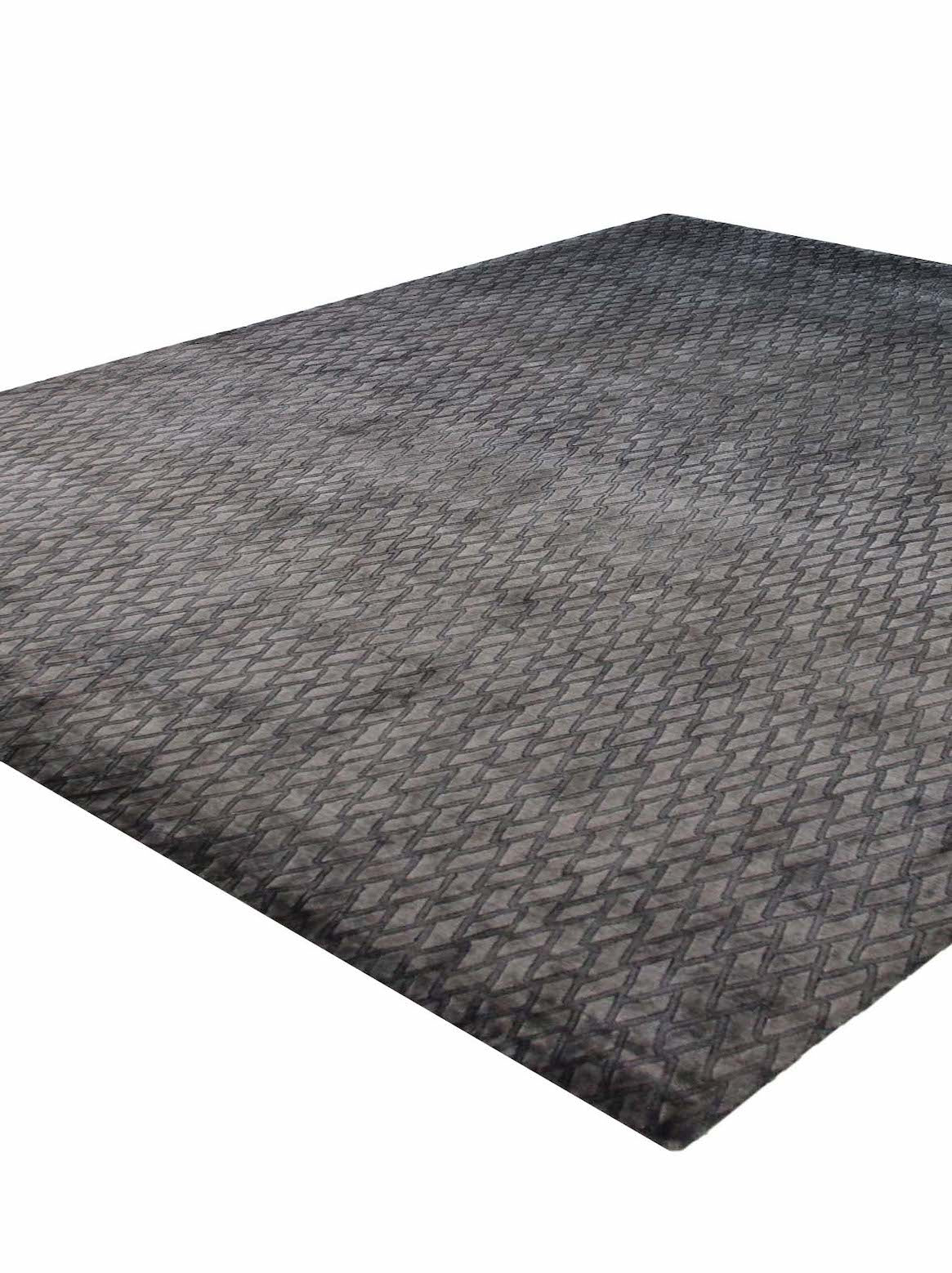 Luxury hand knotted carpet made from Botanical Silk in grey black color and 5'6" x 8' size