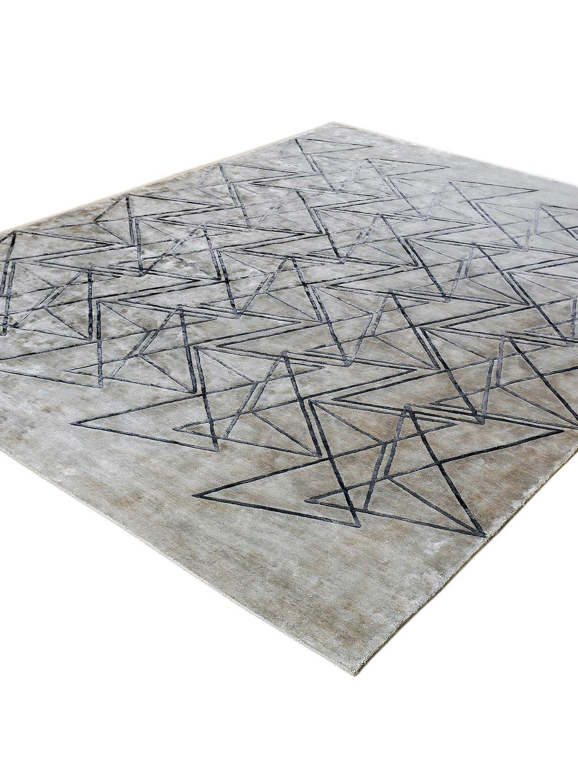 Luxury hand knotted carpet made from Botanical Silk in grey blue color and 5'6" x 8' size