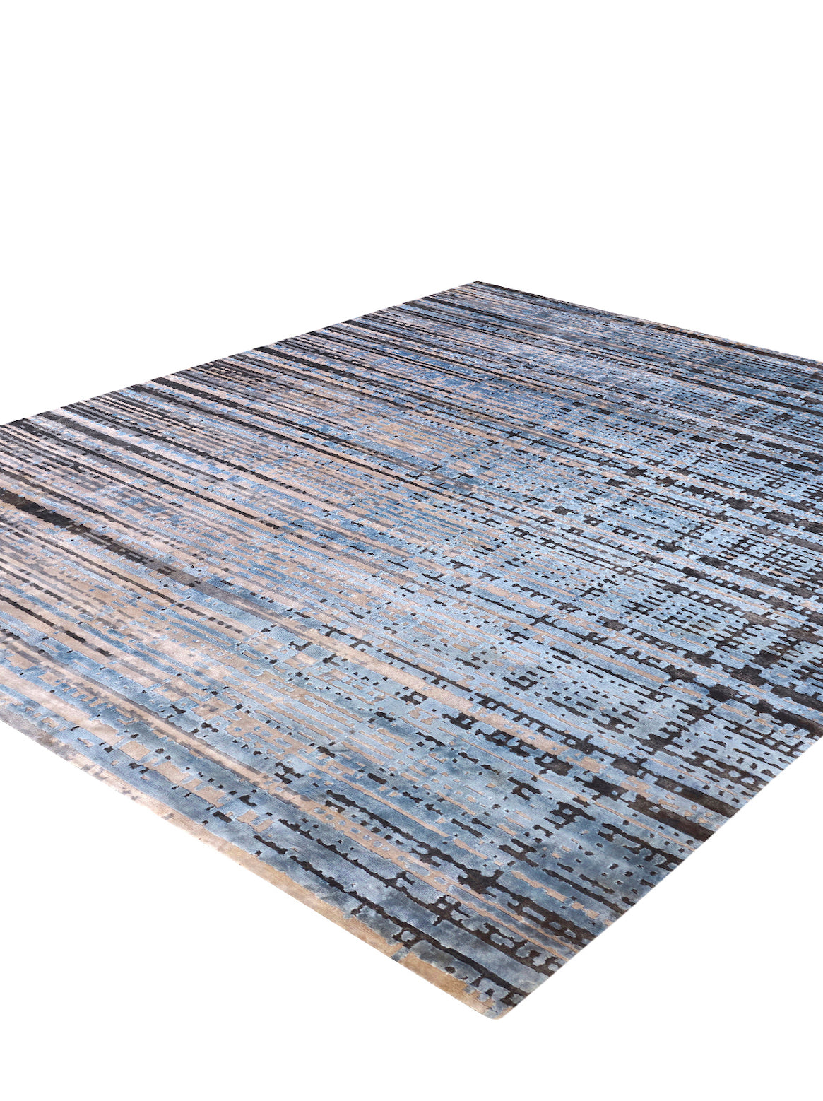 Luxury hand knotted carpet made from Botanical Silk in blue color and 5'6" x 8' size