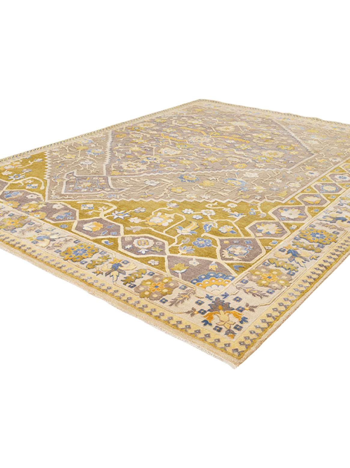 Luxury hand knotted carpet made from Wool & Botanical Silk in green color and 5'6" x 8' size