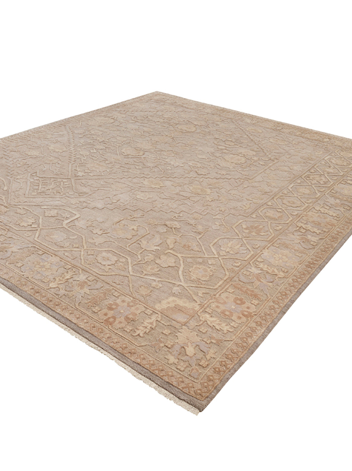 Luxury hand knotted carpet made from Wool & Botanical Silk in silver beige color and 5'6" x 8' size