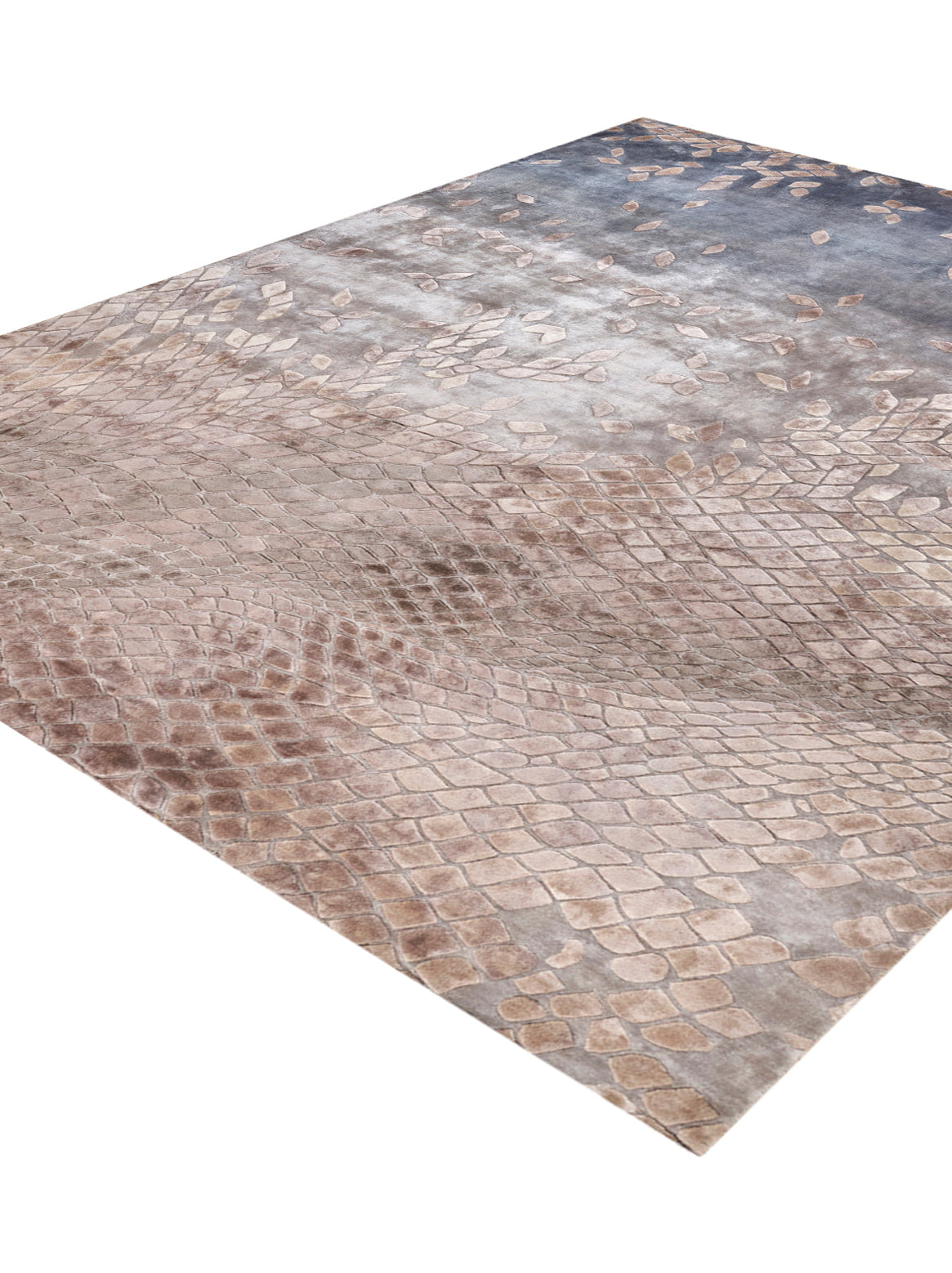 Luxury hand knotted carpet made from 100% Botanical Silk in ice blue color and 5'6" x 8' size