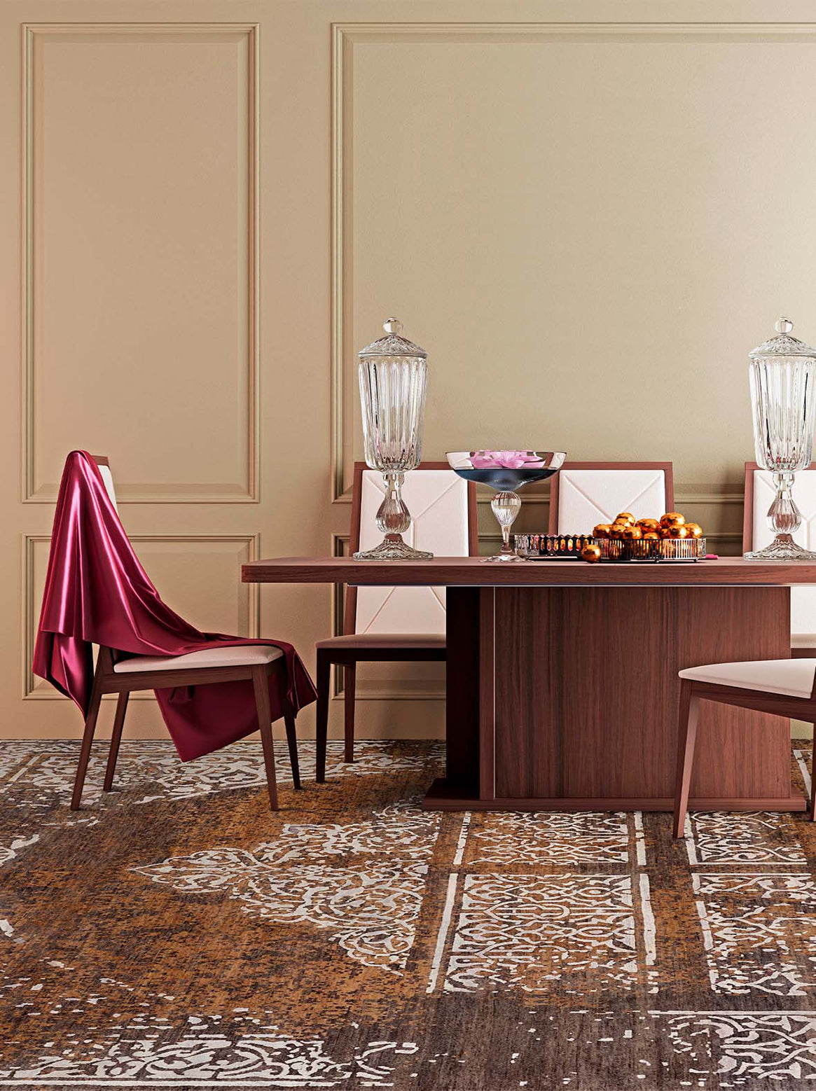 Luxury carpet in Beige color and 6' x 9' size