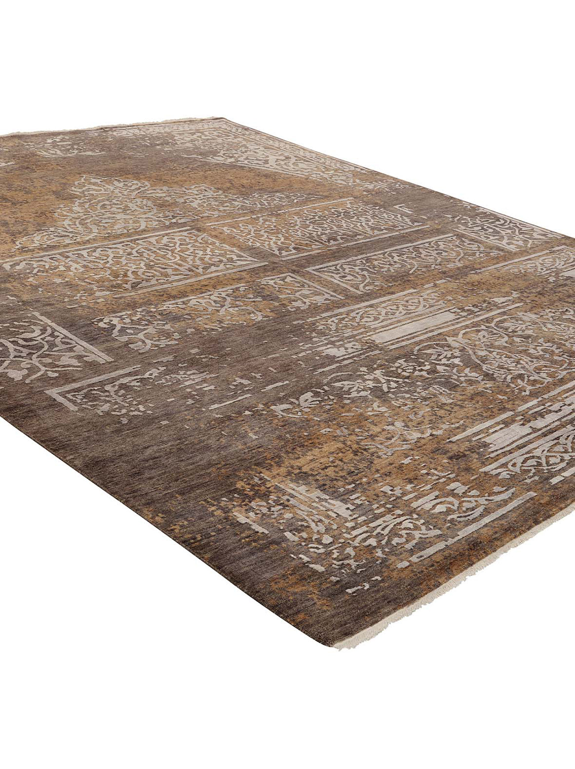 Luxury hand knotted carpet made from Wool & Botanical Silk in beige color and 5'6" x 8' size