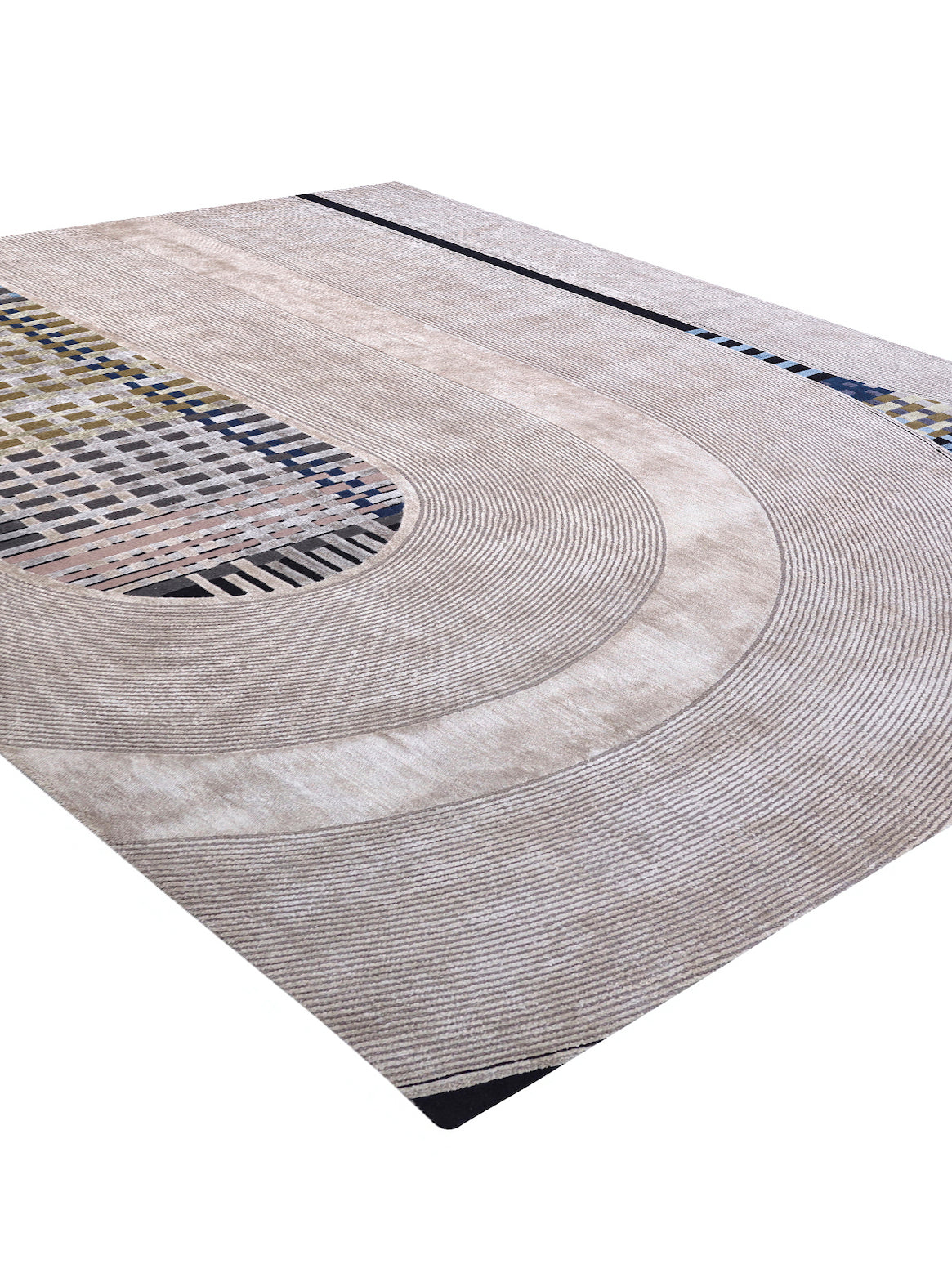 Luxury hand knotted carpet made from Wool & Botanical Silk in blue gold color and 5'6" x 8' size