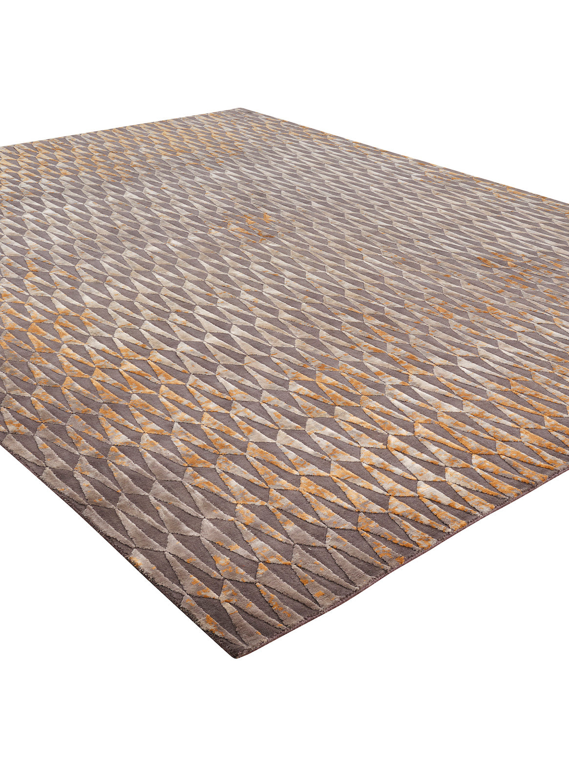 Luxury hand knotted carpet made from Wool & Botanical Silk in taupe rust color and 5'6" x 8' size