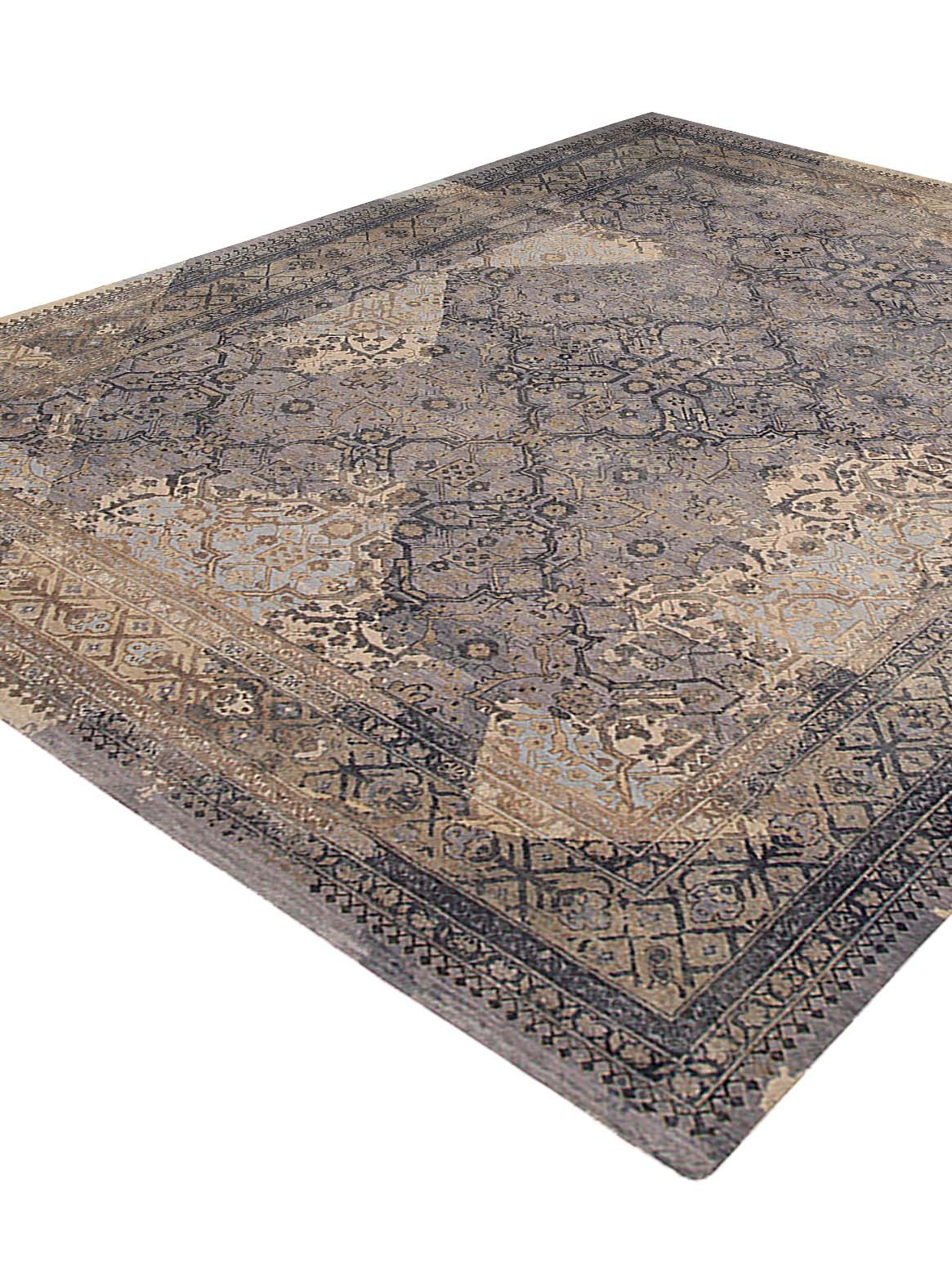 Luxury hand knotted carpet made from Wool & Pure Silk in slate grey color and 5'6" x 8' size