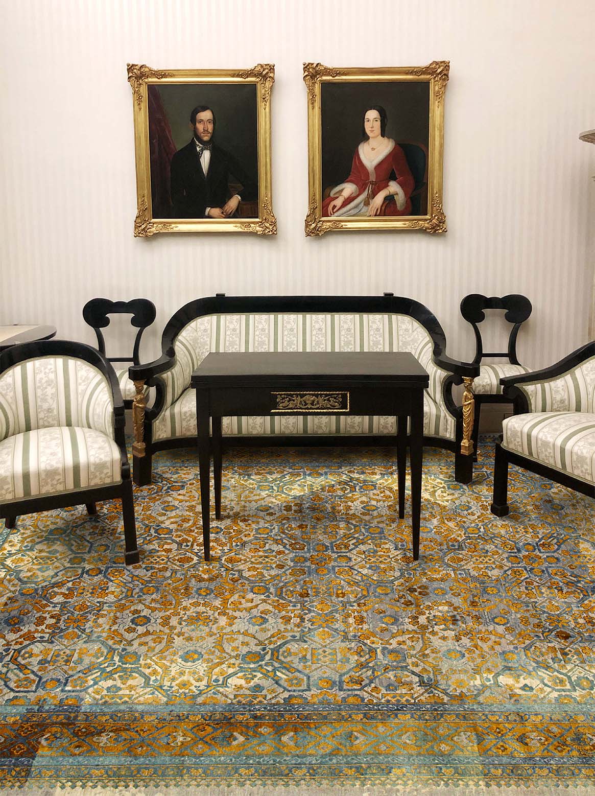 Luxury carpet in Blue Gold color and 6' x 9' size