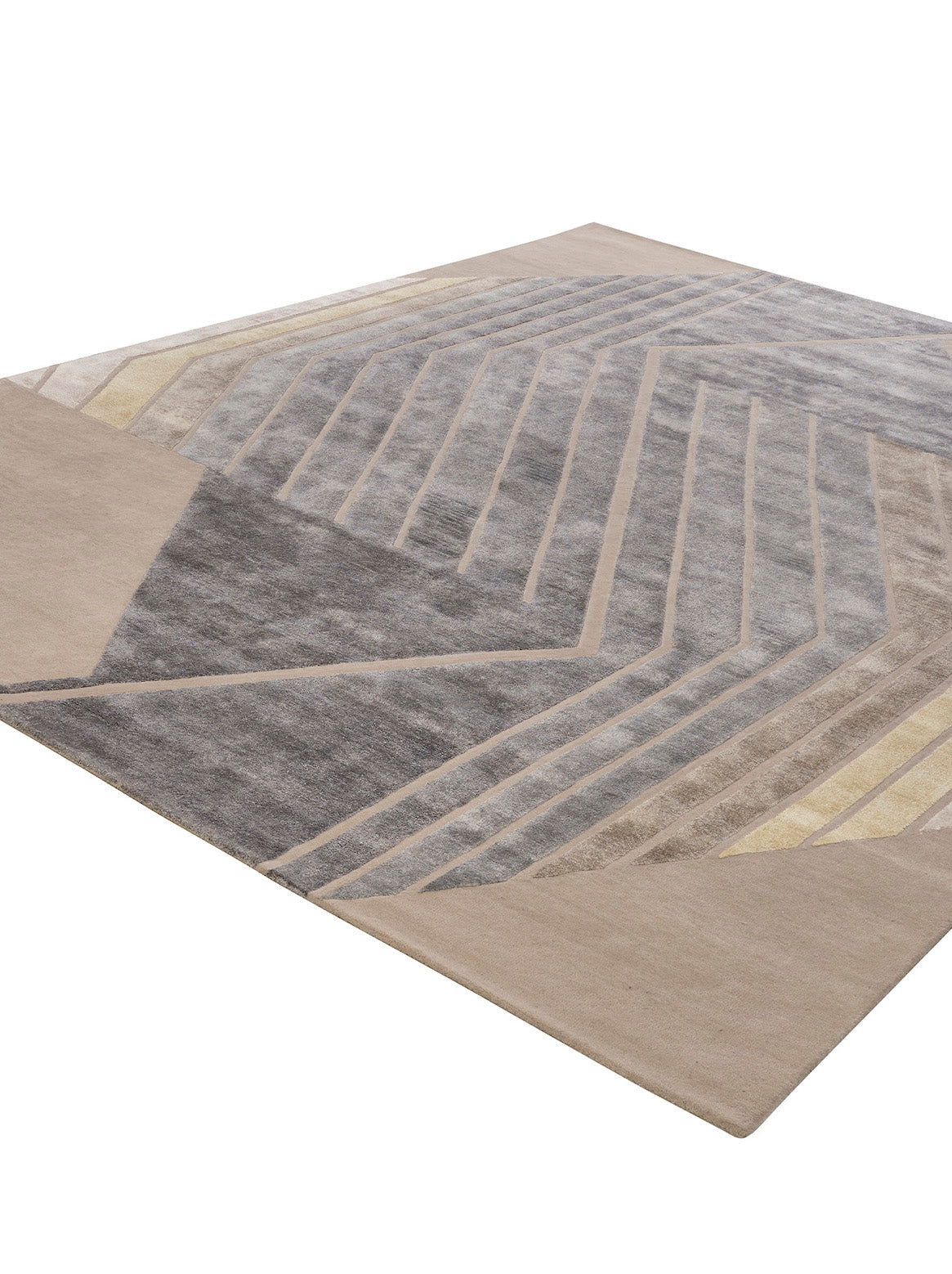 Luxury hand tufted carpet made from Wool & Botanical Silk in silver gold color and 3' x 5' size