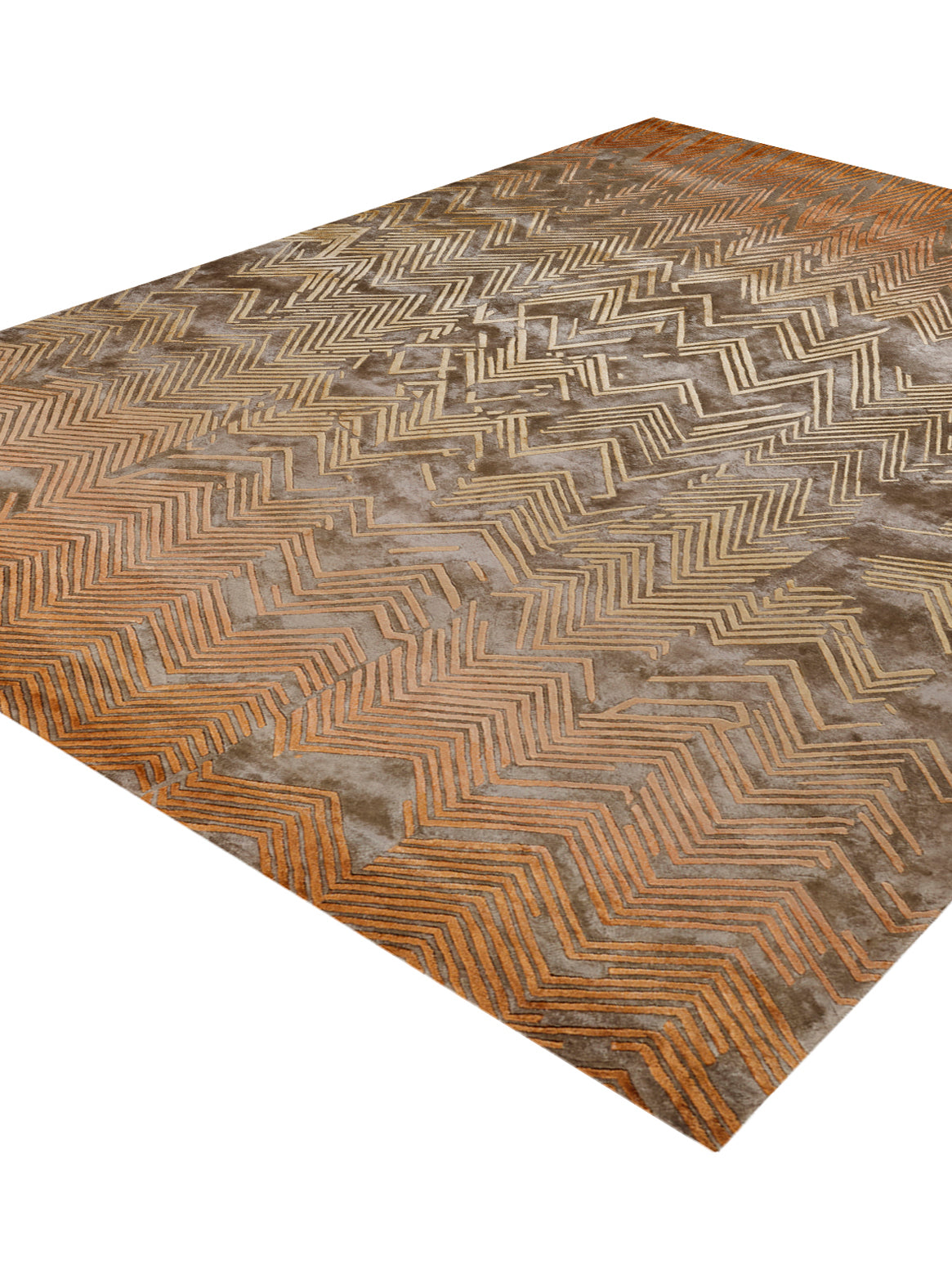 Luxury hand knotted carpet made from 100% Botanical Silk in rust color and 5'6" x 8' size