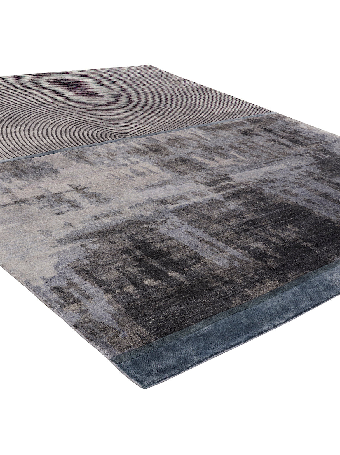 Luxury hand knotted carpet made from 100% Bamboo Silk in blue color and 5'6" x 8' size