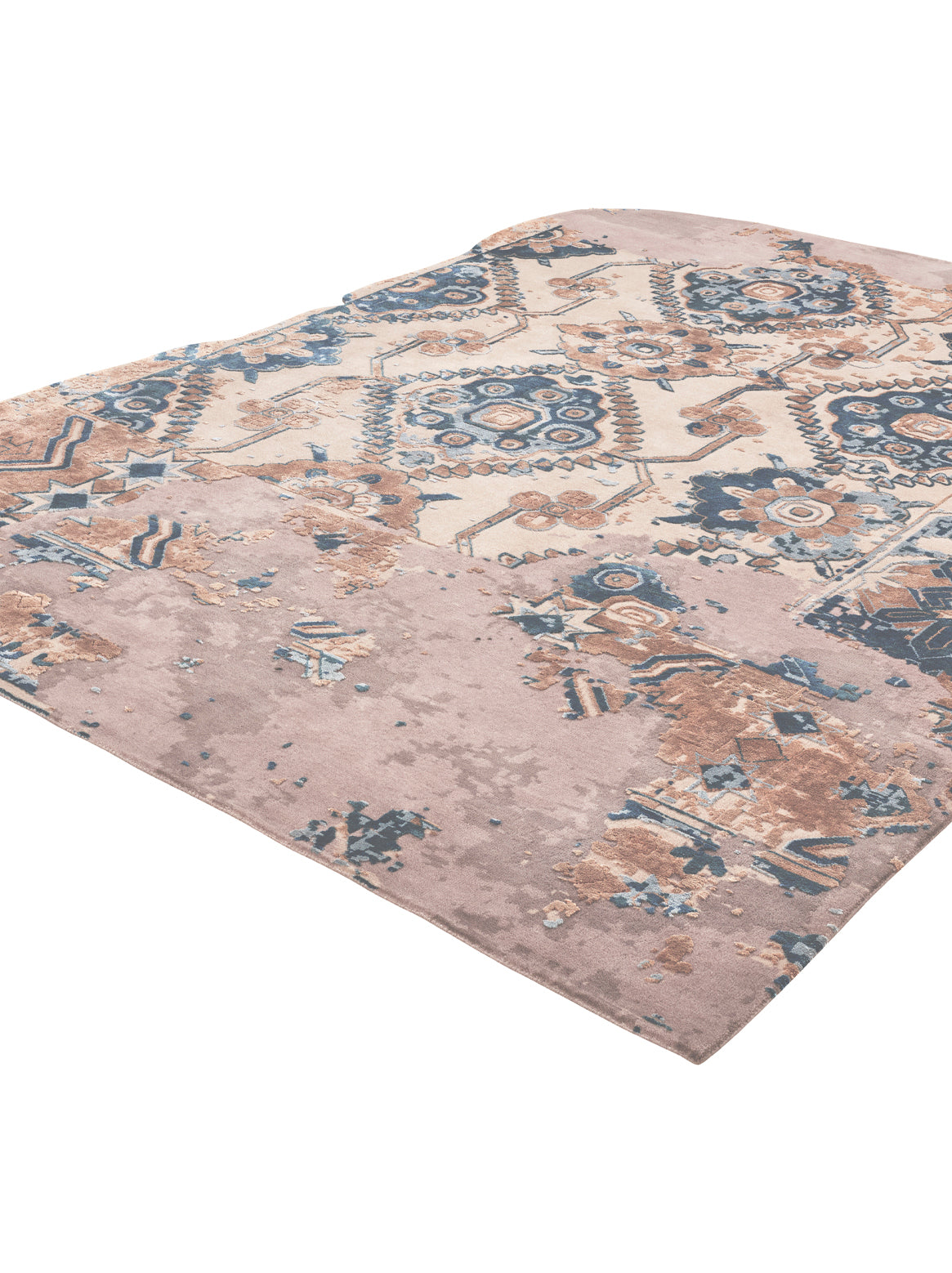 Luxury hand knotted carpet made from Wool & Botanical Silk in teal rust color and 6' x 8' size