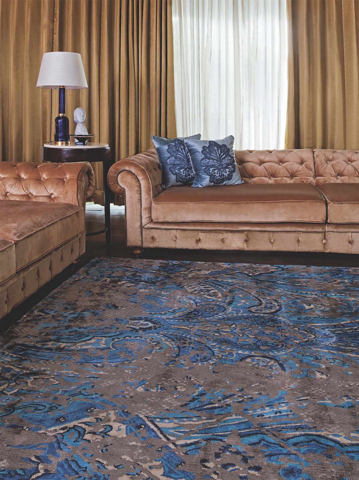 Luxury carpet in Brown Blue color and 6' x 9' size
