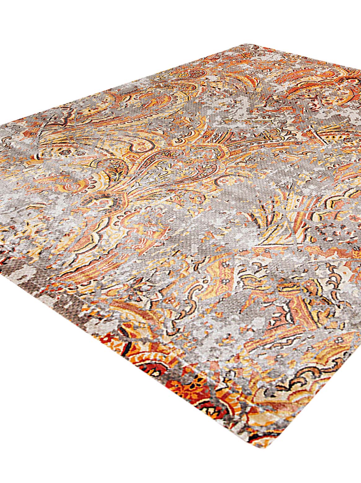 Luxury hand knotted carpet made from Botanical Silk in ivory rust color and 5'6" x 8' size