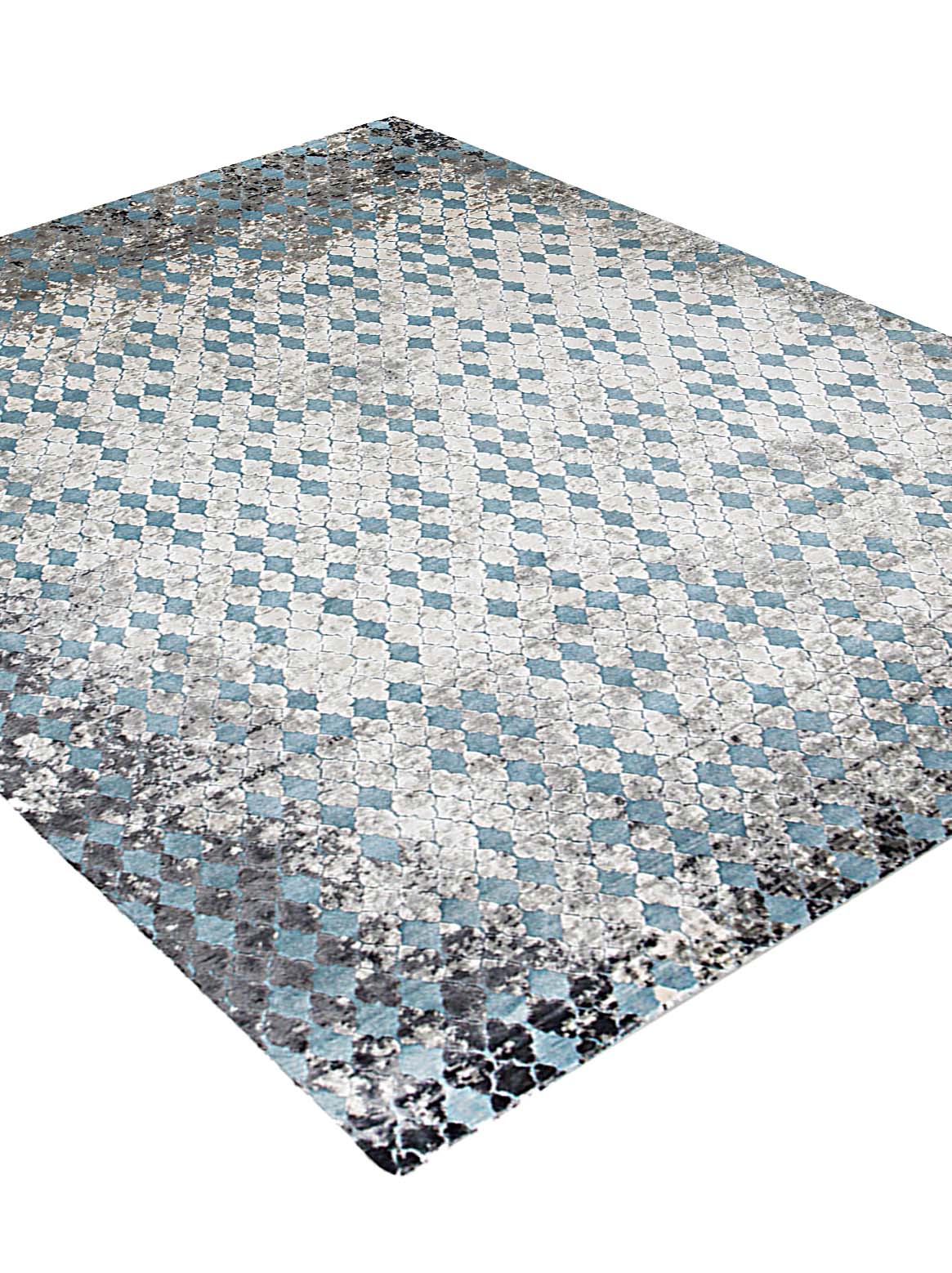 Luxury hand knotted carpet made from Wool & Botanical Silk in blue color and 5'6" x 8' size