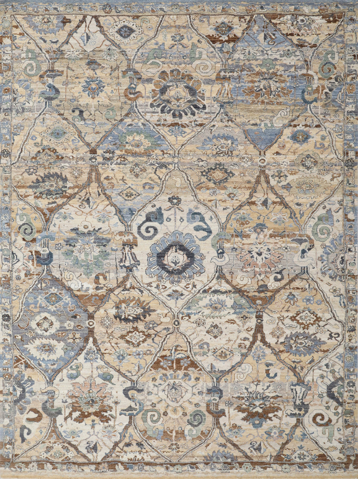 Hands AYSEL Blue Camel Multi Luxury Carpet - 100% Wool, Hand Knotted (8' x 10')