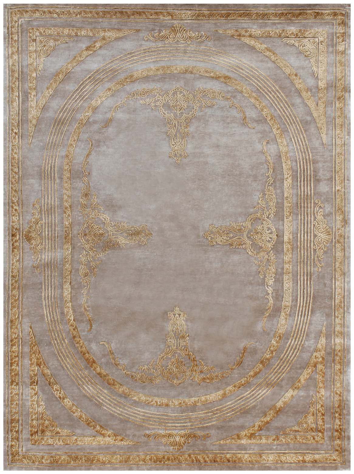 Hands AMADEUS Ivory Gold Luxury Carpet - 100% Botanical Silk, Hand Knotted (6' x 9')