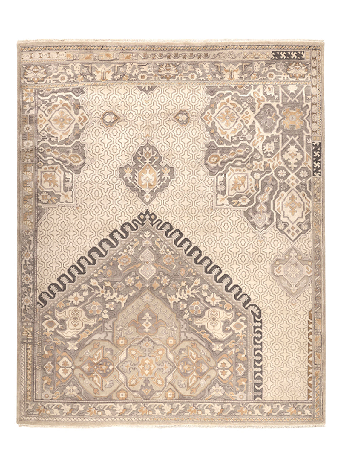 Hands ATLAS HEIGHTS Grey Gold Luxury Carpet - Wool & Botanical Silk, Hand Knotted (5'6" x 8')