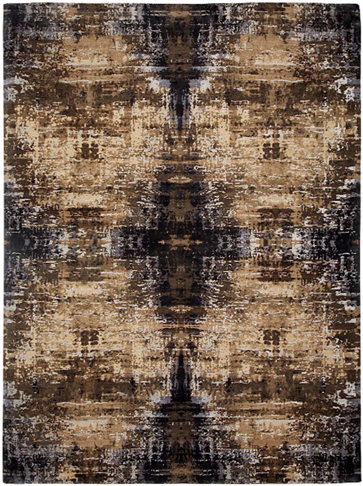 Hands AYNA Charcoal Beige Luxury Carpet - Wool, Pure Silk & Linen, Hand Knotted (5'6" x 8')