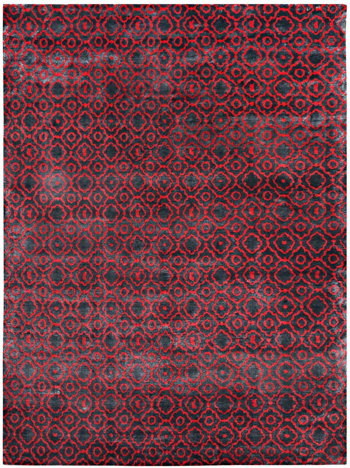 Hands BLOSSOM Red & Black Luxury Carpet - Wool & Botanical Silk, Hand Knotted (5'6" x 8')