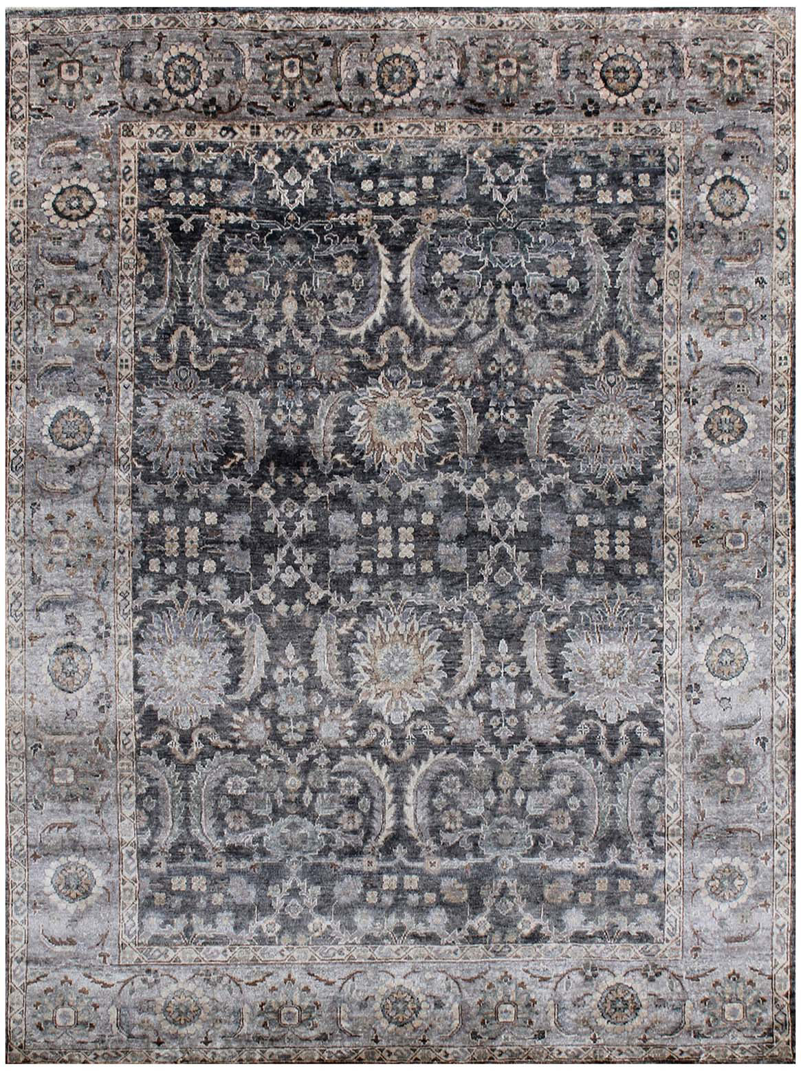 Hands CAMEO Charcoal Brown Luxury Carpet - 100% Bamboo Silk, Hand Knotted (5'6" x 8')