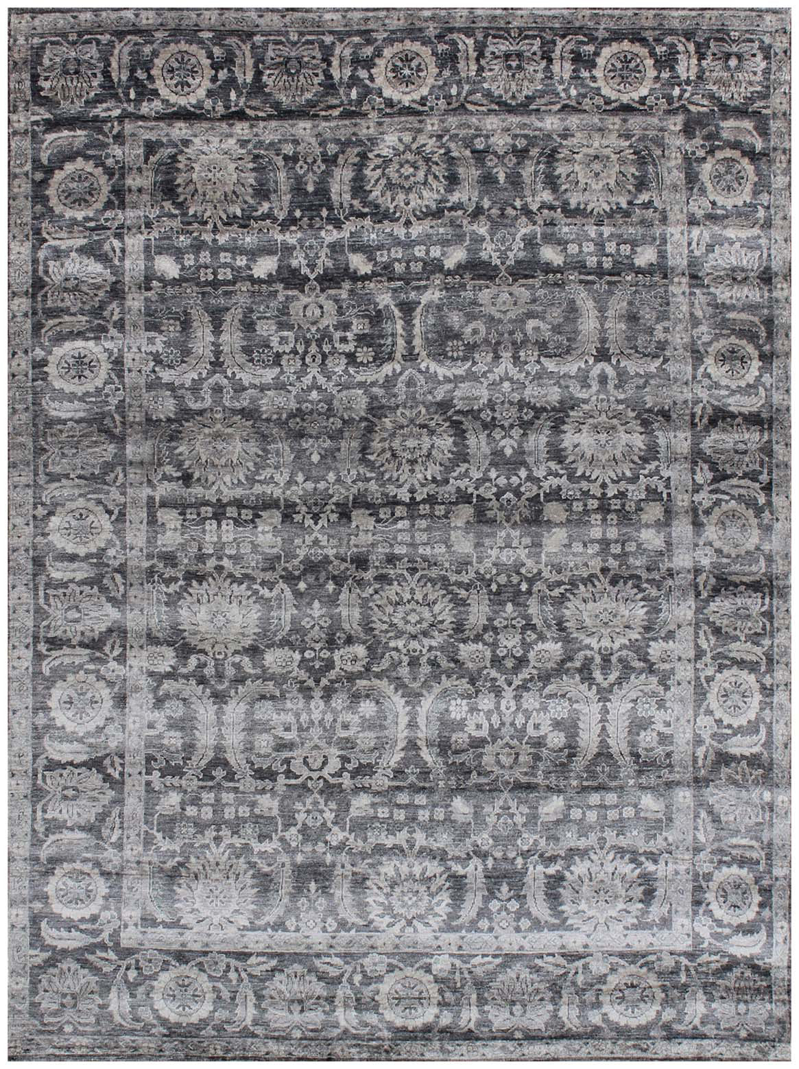 Hands CAMEO Dark Grey Luxury Carpet - 100% Bamboo Silk, Hand Knotted (5'6" x 8')