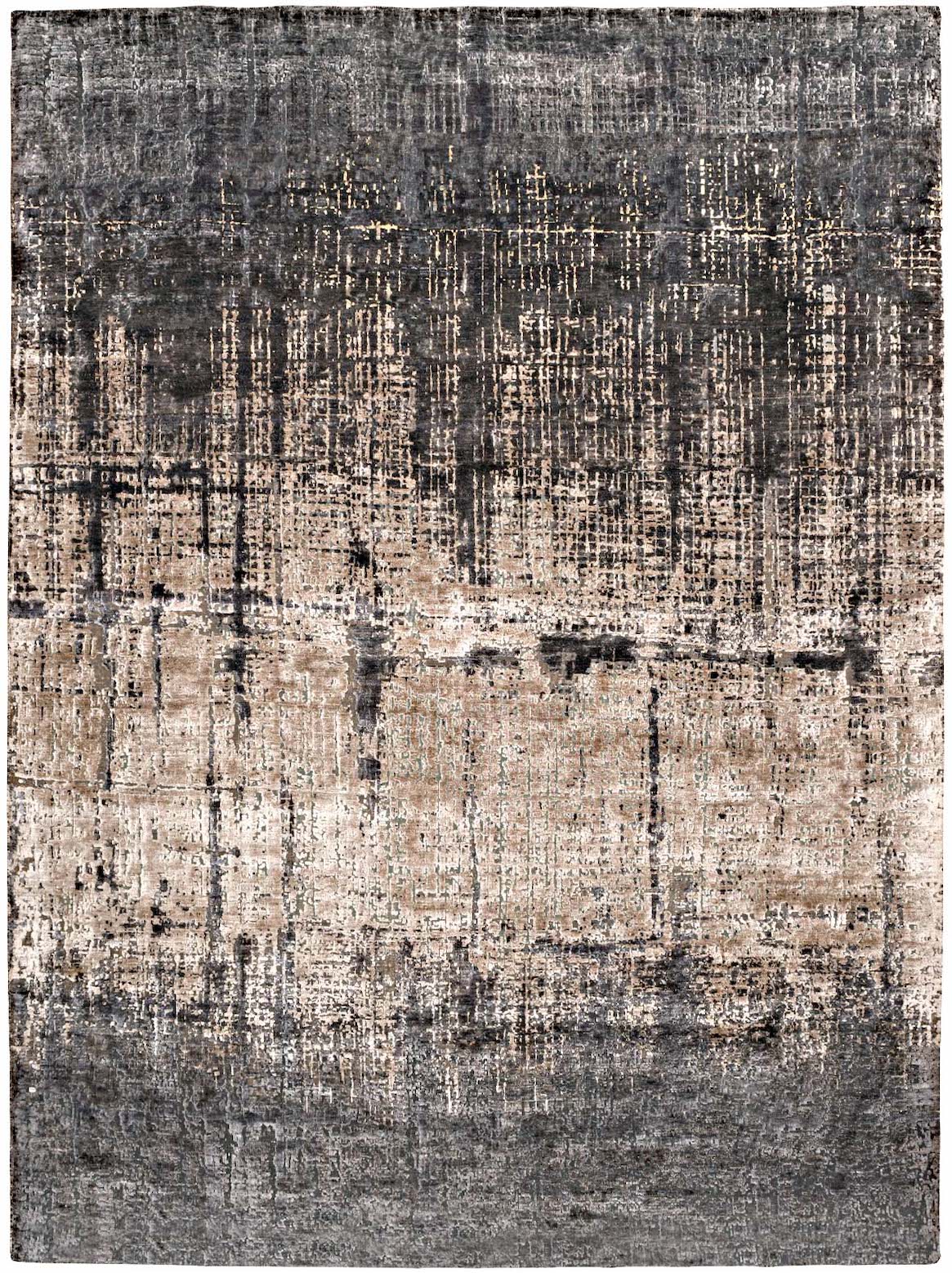 Hands CELESTINE Charcoal Beige Luxury Carpet - Wool & Bamboo Silk, Hand Knotted (5'6" x 8')