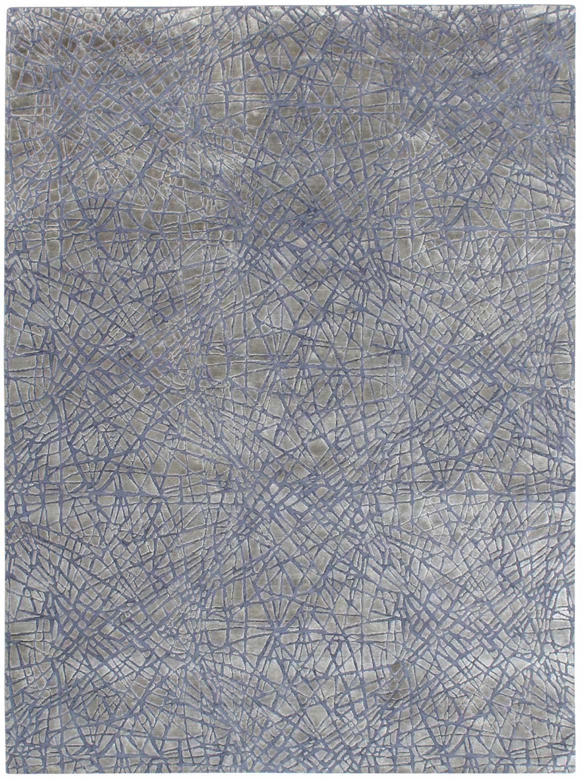 Hands CHAOS Blue Luxury Carpet - Wool & Botanical Silk, Hand Knotted (5'6" x 8')