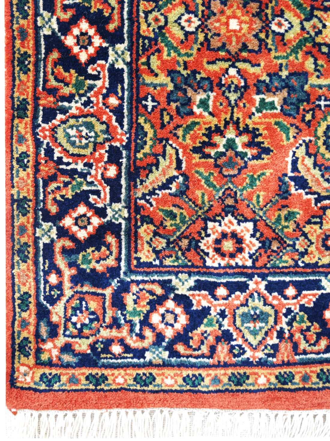 Luxury hand knotted carpet made from 100% Wool in blue rust color and 2'6" x 10' size