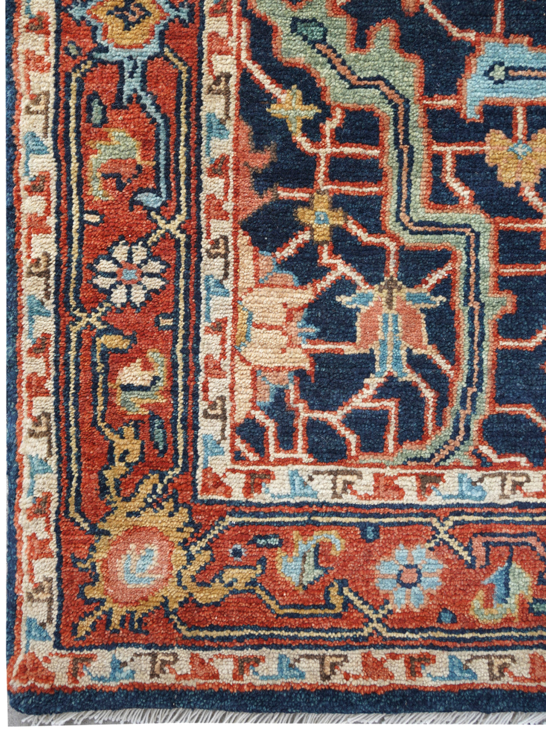 Luxury hand knotted carpet made from 100% Wool in blue rust color and 2'6" x 18' size