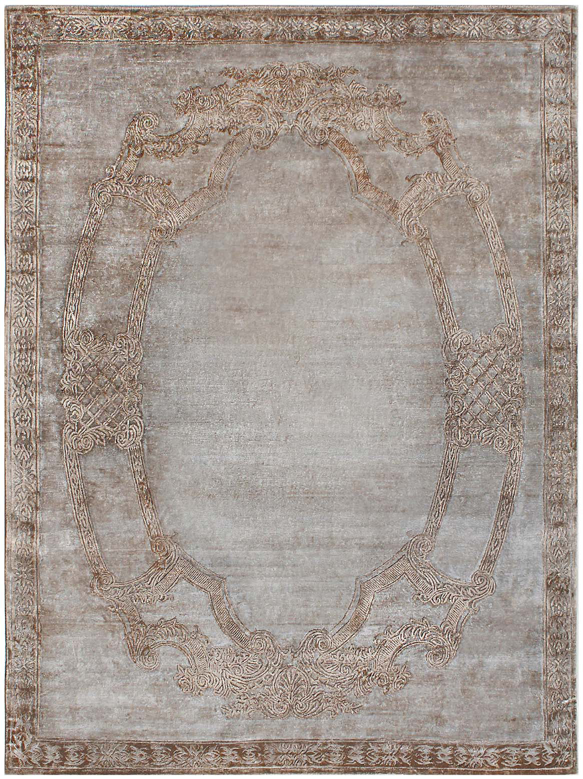 Hands DESIREE Silver Taupe Luxury Carpet - 100% Botanical Silk, Hand Knotted (6' x 9')