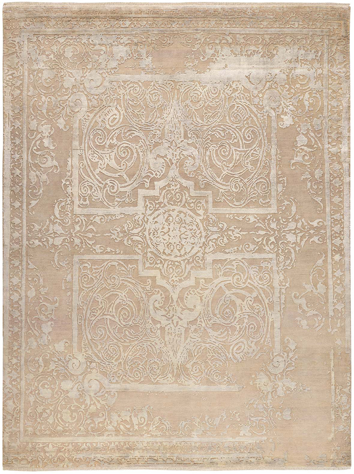 Hands ESPOIR Silver Ivory Luxury Carpet - Wool & Bamboo Silk, Hand Knotted (5'6" x 8')