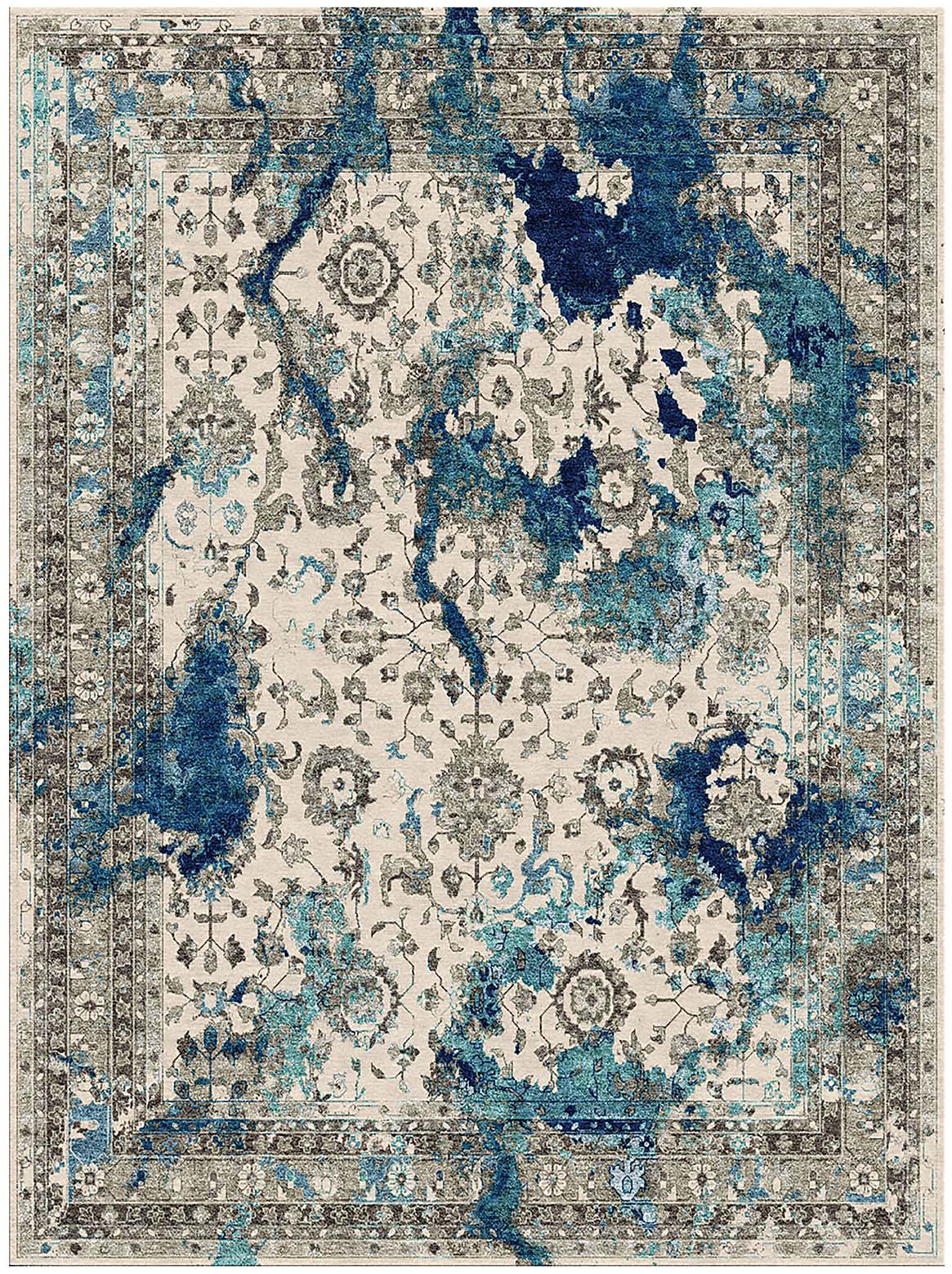 Hands FLARE Blue Luxury Carpet - Wool & Pure Silk, Hand Knotted (5'6" x 8')