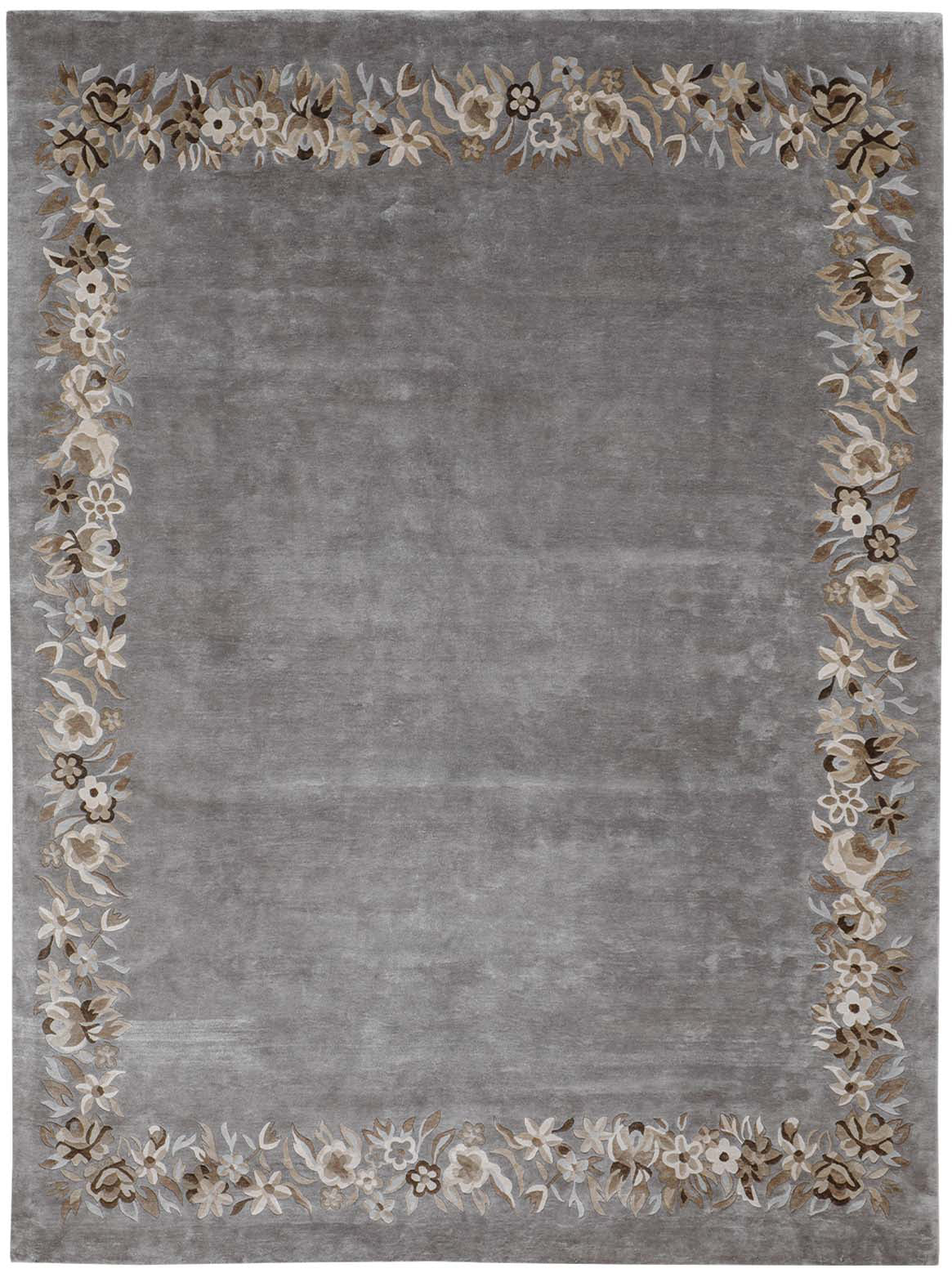 Hands FLORUS Silver Taupe Luxury Carpet - 100% Botanical Silk, Hand Knotted (8' x 10')