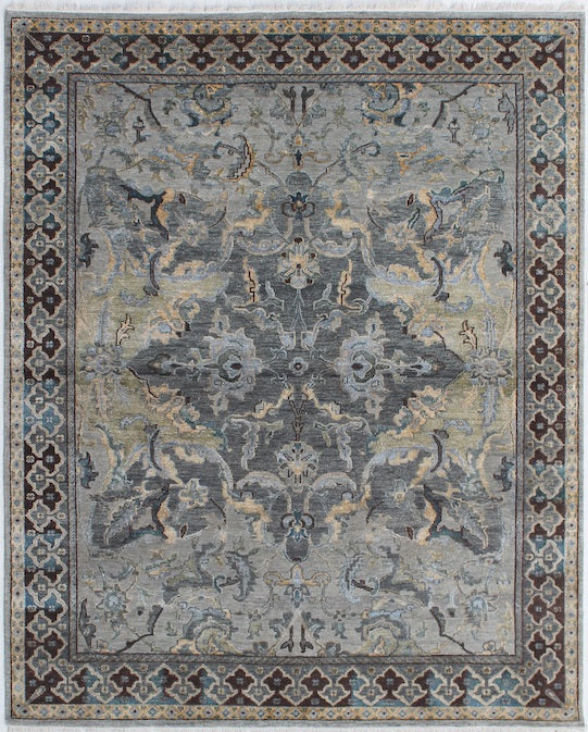 Hands HKD-5 Brown Blue Luxury Carpet - Wool & Bamboo Silk, Hand Knotted (8' x 10')