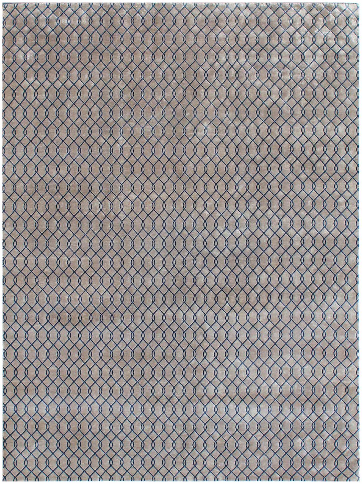 Hands LASSO Beige Blue Luxury Carpet - 100% Botanical Silk, Hand Knotted (5'6" x 8')