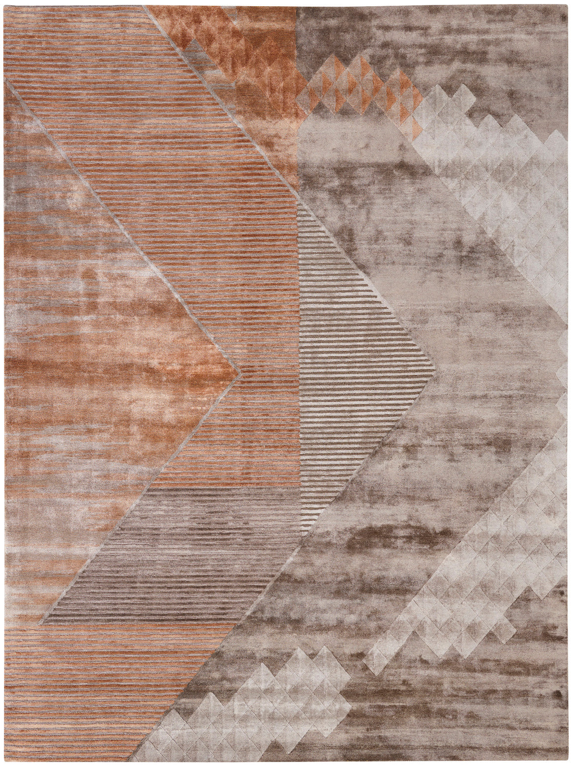 Hands LLENO Rust Luxury Carpet - Wool & Botanical Silk, Hand Tufted (3' x 5')